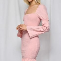 LORETA Clothing Blush Tiered Sleeve Shirred Mini Dress