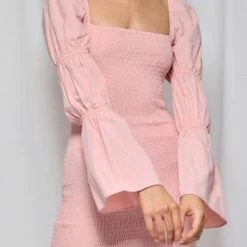 LORETA Clothing Blush Tiered Sleeve Shirred Mini Dress