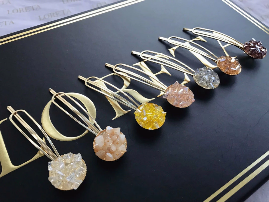 LORETA Crystal Gold Hair Clips Pins Set (7pcs) 24HR OVERNIGHT COLLECTION 4 LORETA Crystal Gold Hair Clips Pins Set (7pcs) 24HR OVERNIGHT COLLECTION